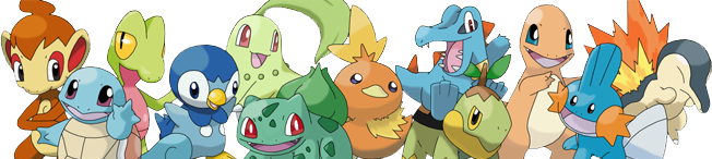 Artwork showing the Kanto, Johto, Hoenn and Sinnoh starter Pokémon. Artwork by Forest Grovyle.
